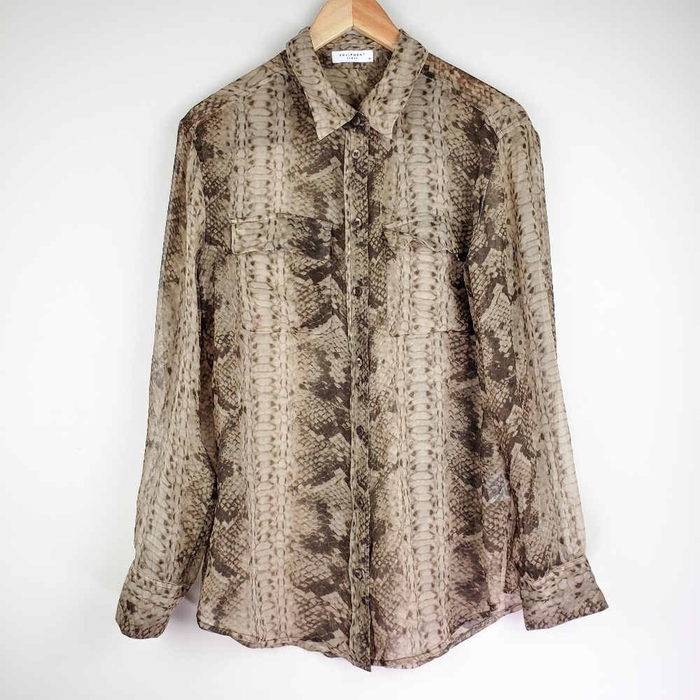 Equipment Femme Silk Sheer Snakeskin Button Blouse